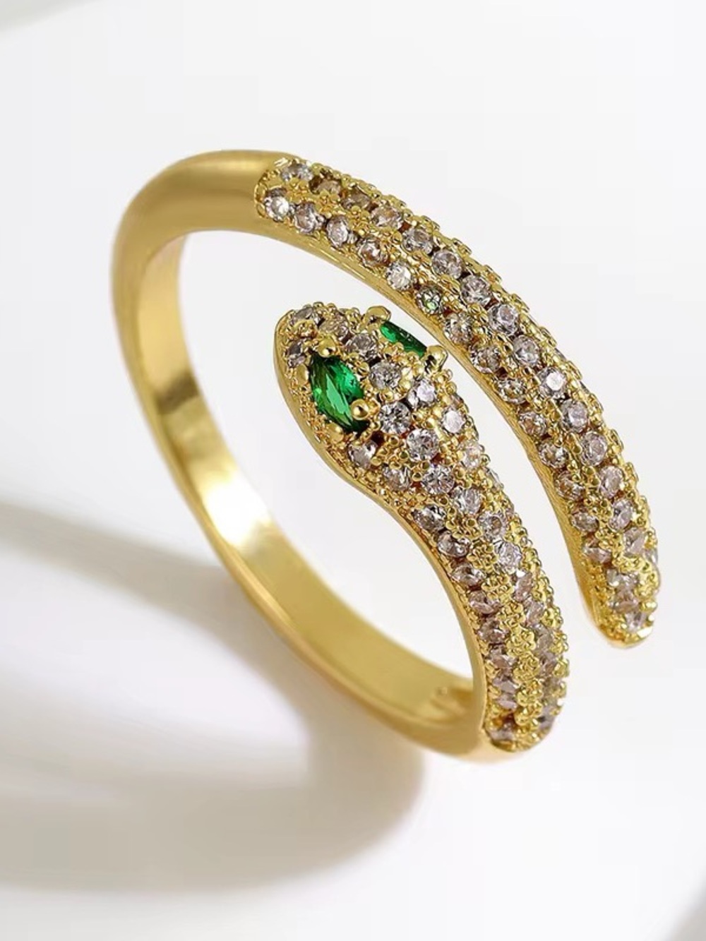 Vintage-Inspired Two-Headed Snake Ring | Emerald Green Eyes & Pavé Zircon accent